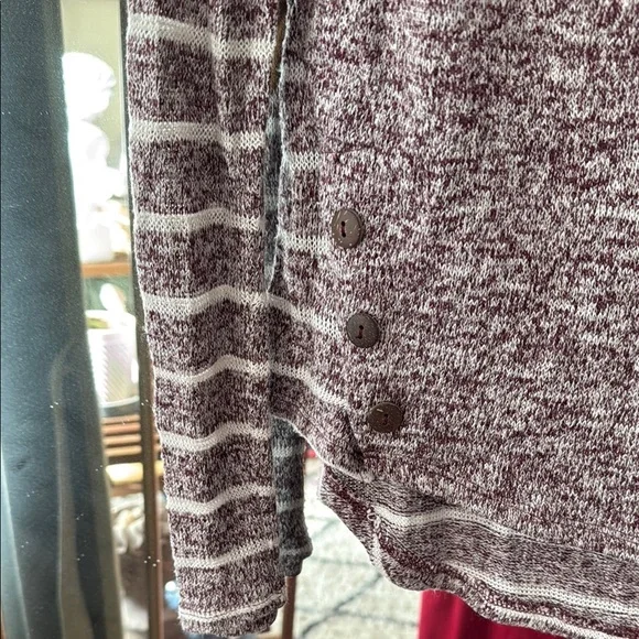 Cato Purple Long Sleeve Striped Sweater with Button Accents and Elbow Patches - Picture 3 of 6